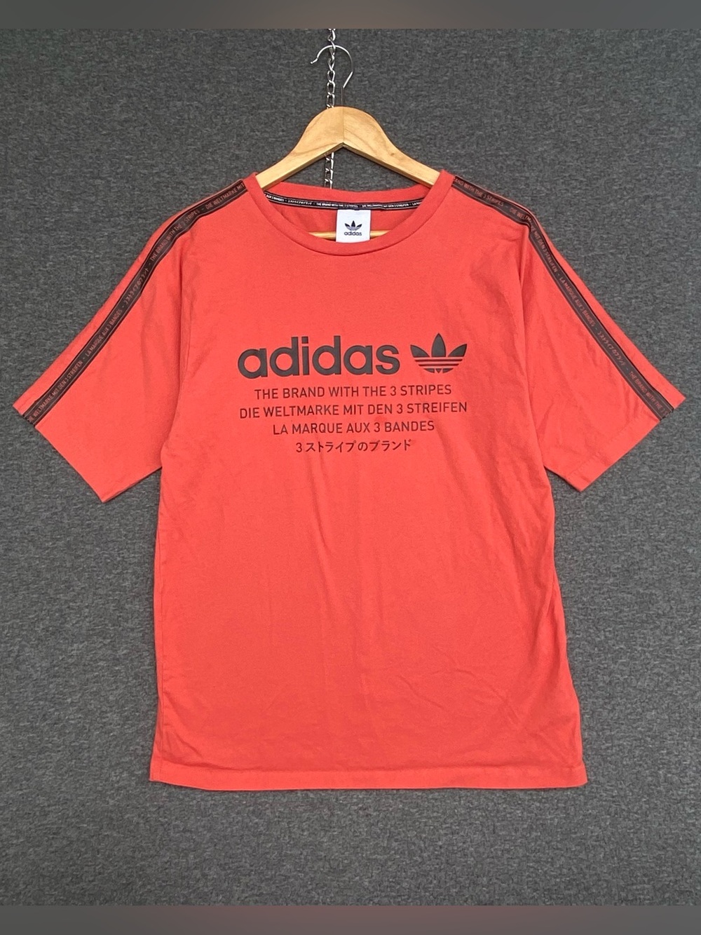 Adidas Originals NMD T-Shirt Mens M Coral Salmon Orange Red Multi Language Tee